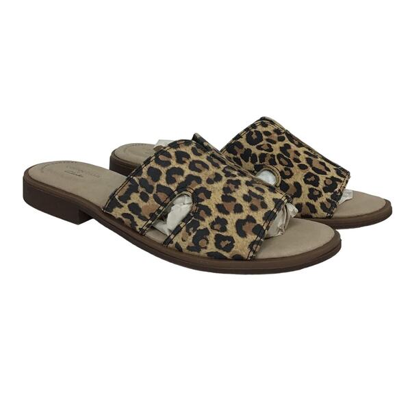NEW Clarks Declan Flo Women's Slide Sandals Tan Nubuck Leopard Animal 7.5 7 1/2 - Picture 6 of 14